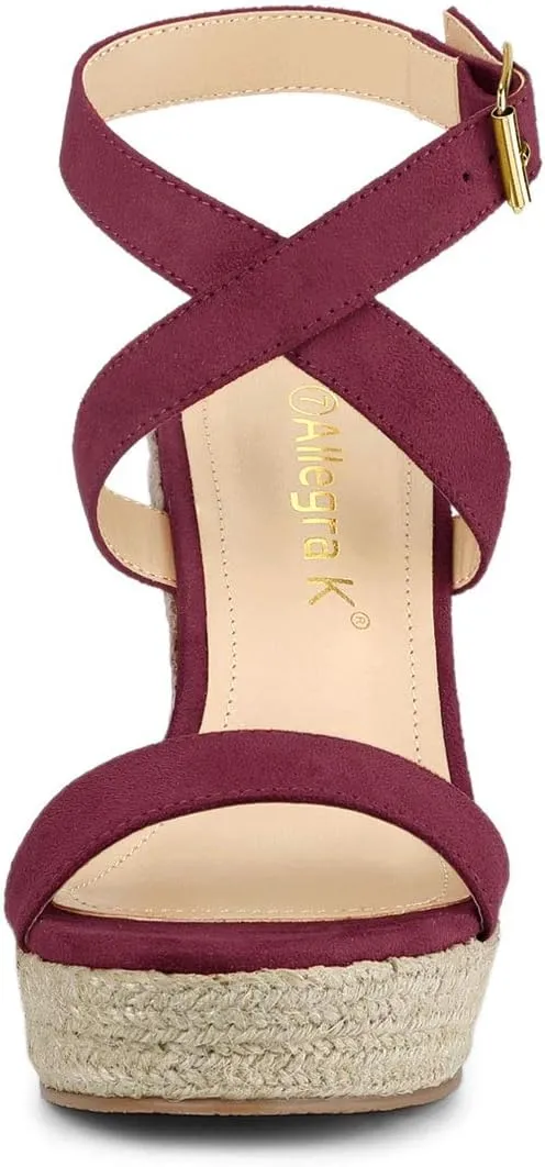 Allegra K Women's Slingback Crisscross Espadrille Wedges Heel Sandals