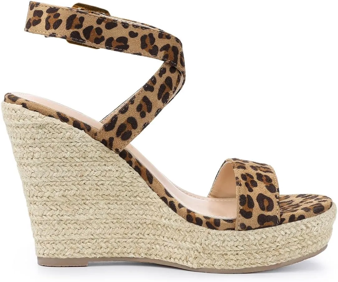 Allegra K Women's Slingback Crisscross Espadrille Wedges Heel Sandals