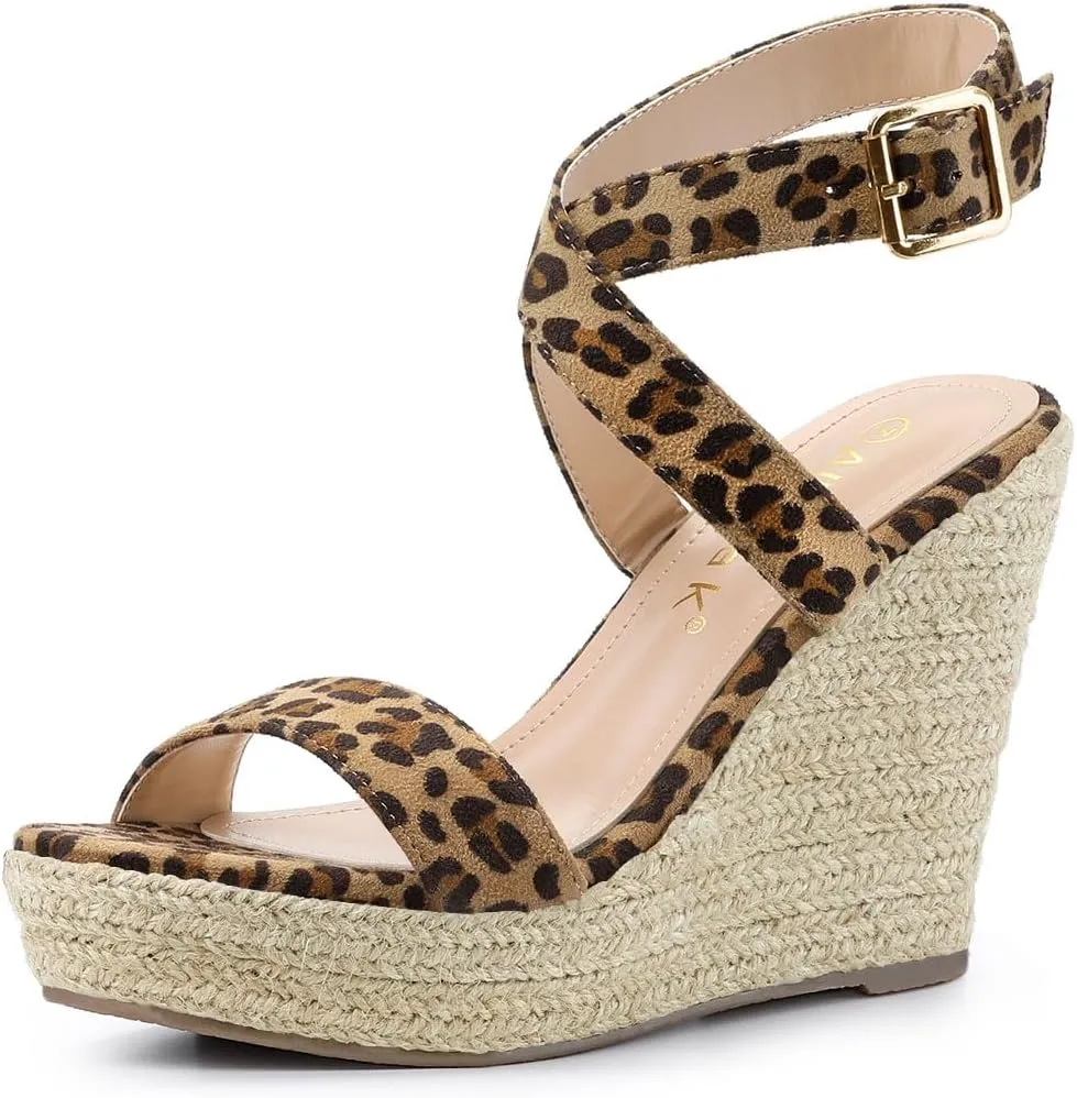 Allegra K Women's Slingback Crisscross Espadrille Wedges Heel Sandals