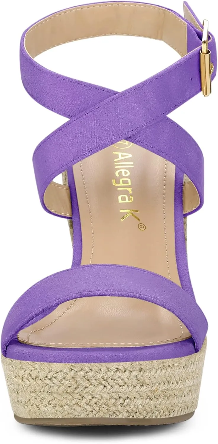 Allegra K Women's Slingback Crisscross Espadrille Wedges Heel Sandals