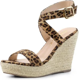 Allegra K Women's Slingback Crisscross Espadrille Wedges Heel Sandals