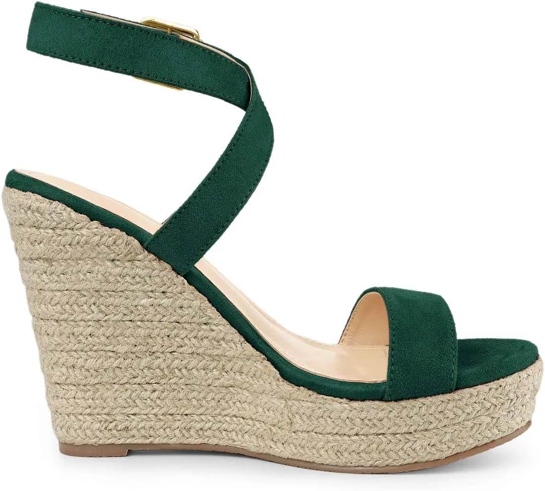 Allegra K Women's Slingback Crisscross Espadrille Wedges Heel Sandals