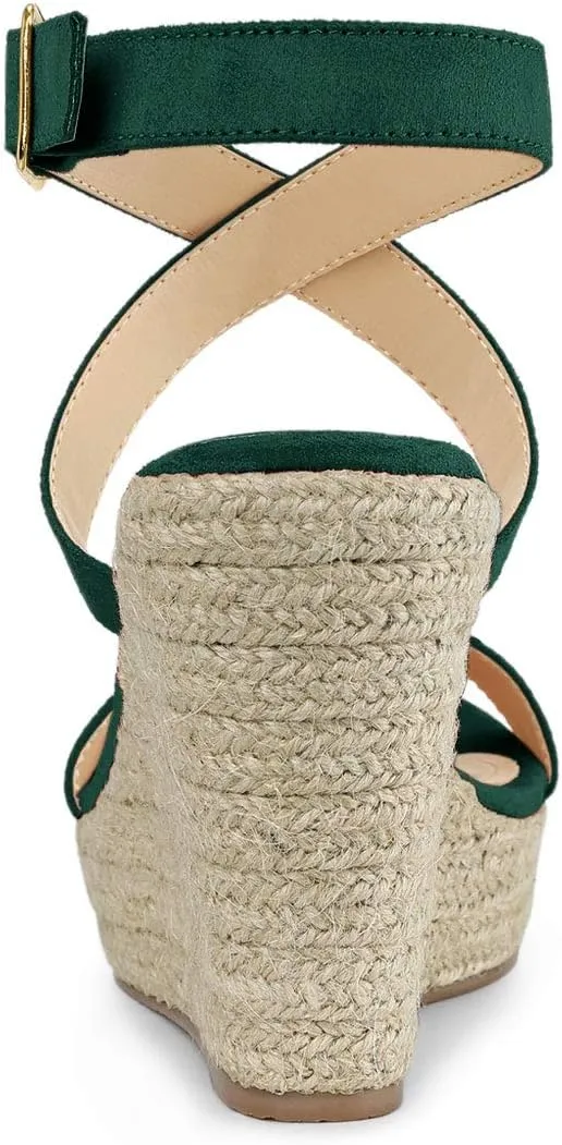 Allegra K Women's Slingback Crisscross Espadrille Wedges Heel Sandals