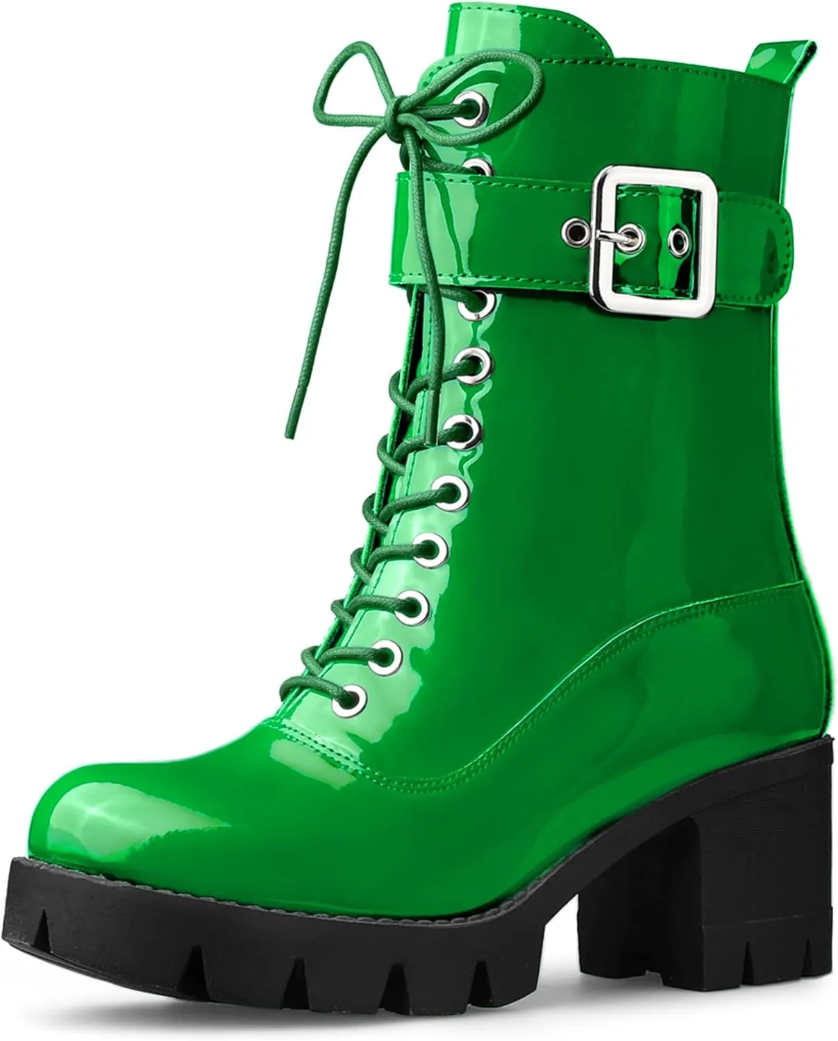 Allegra K Women's Zip Platform Chunky Heel Combat Boots