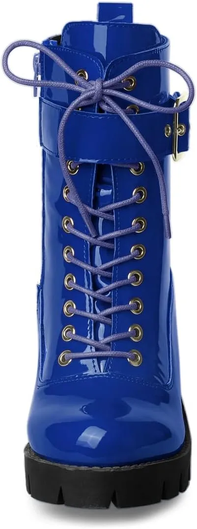 Allegra K Women's Zip Platform Chunky Heel Combat Boots