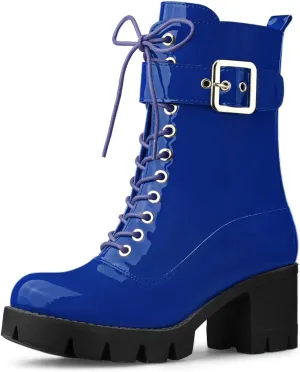 Allegra K Women's Zip Platform Chunky Heel Combat Boots