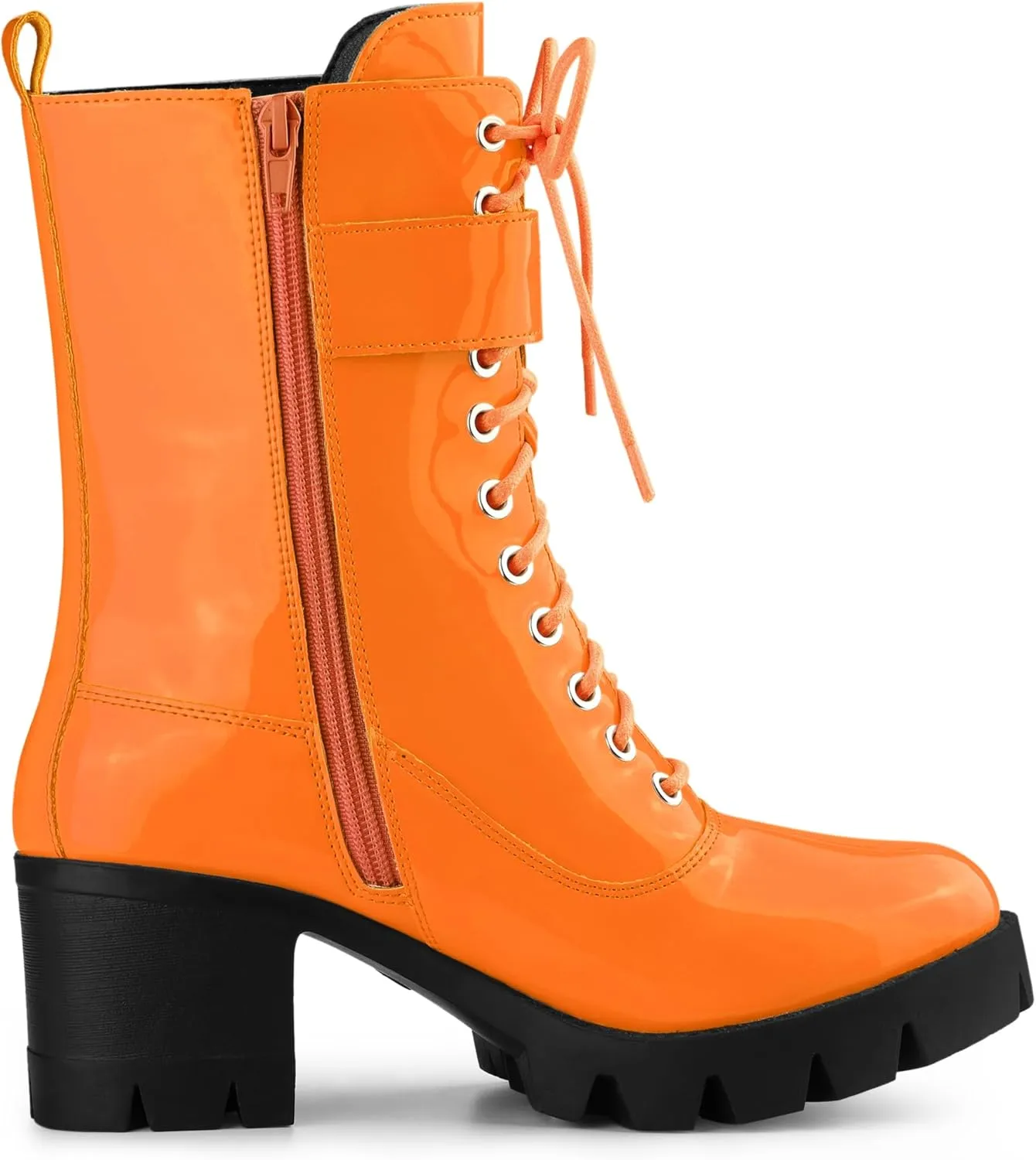Allegra K Women's Zip Platform Chunky Heel Combat Boots