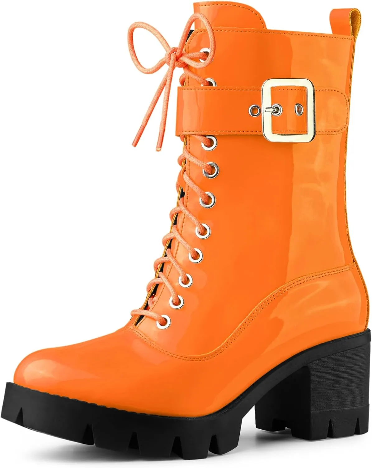 Allegra K Women's Zip Platform Chunky Heel Combat Boots