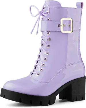 Allegra K Women's Zip Platform Chunky Heel Combat Boots
