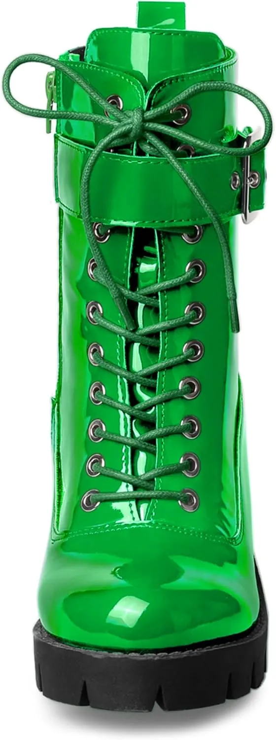 Allegra K Women's Zip Platform Chunky Heel Combat Boots