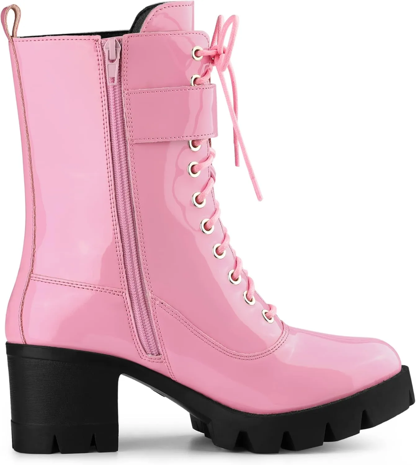 Allegra K Women's Zip Platform Chunky Heel Combat Boots