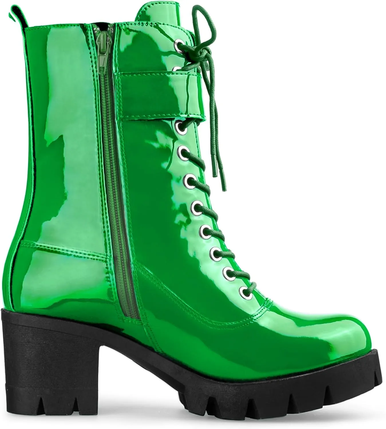Allegra K Women's Zip Platform Chunky Heel Combat Boots