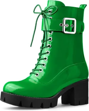 Allegra K Women's Zip Platform Chunky Heel Combat Boots