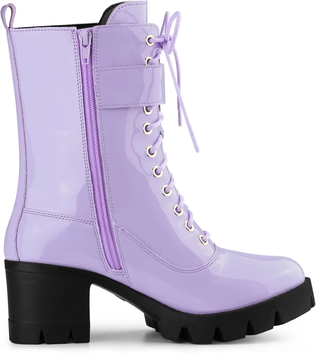 Allegra K Women's Zip Platform Chunky Heel Combat Boots