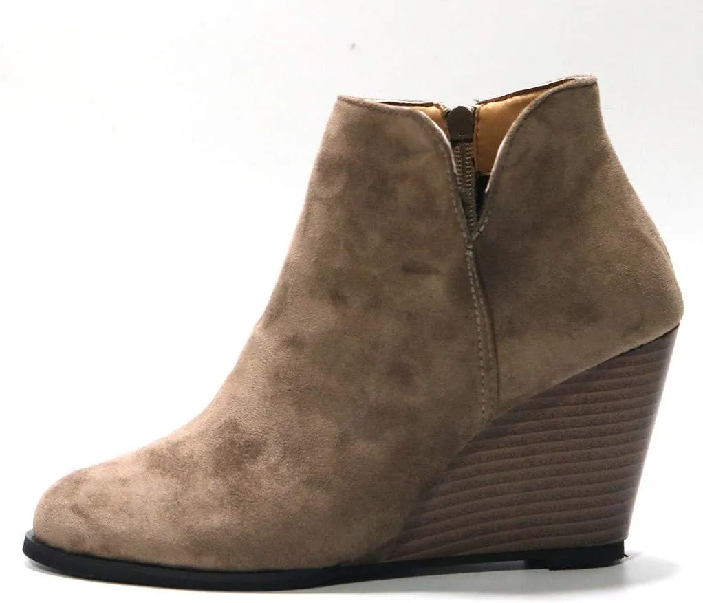 AMDBEL Booties for Women Dressy 2024 Ankle Boots Round Toe Wedge Short Boot Zipper Suede Winter Ladies Walking Shoes