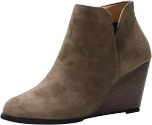AMDBEL Booties for Women Dressy 2024 Ankle Boots Round Toe Wedge Short Boot Zipper Suede Winter Ladies Walking Shoes