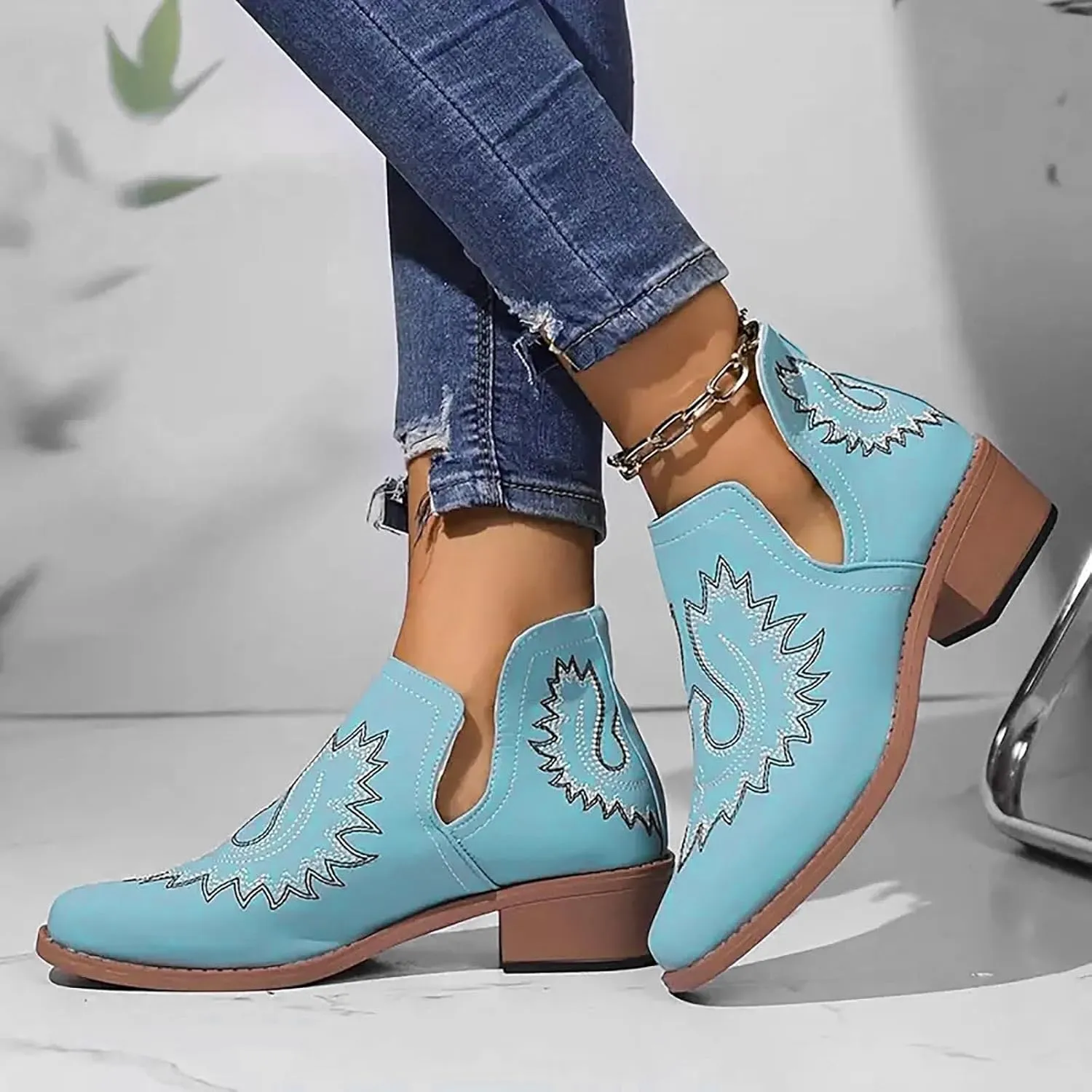 AMDBEL Booties for Women Dressy 2024 Ankle Boots Slip On Low Heel Stylish Western Short Boots Fall Winter Shoes