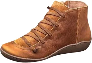 AMDBEL Cowboy Boots For Women Short, Arch Support Low Heel Fashion Lace Up Zipper Booties Slip On Leather Short Booties