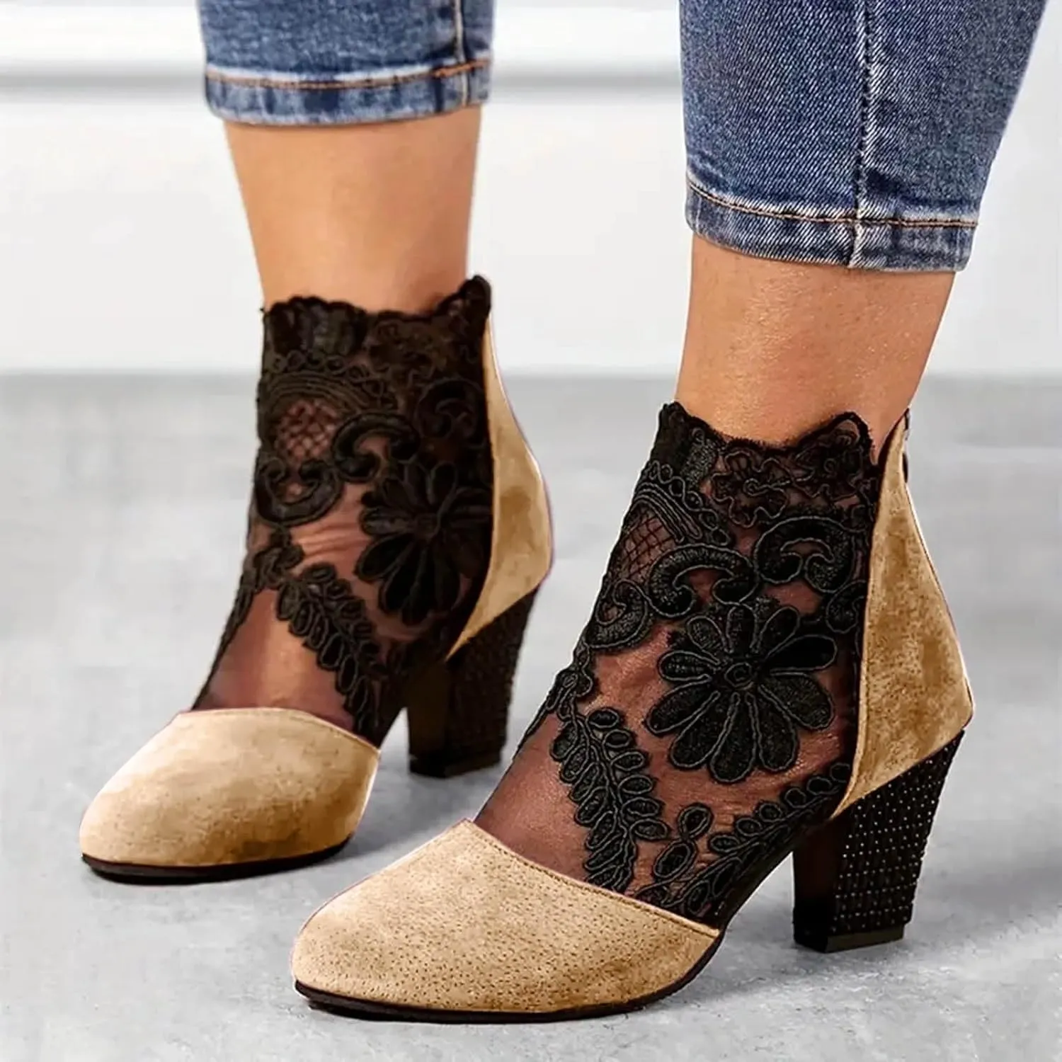 AMDBEL Fall Boots for Women 2024 Ankle Booties Sexy Chunky Heel Short Boots Fashion Boots Pointd Toe Fall Winter Dress Shoes