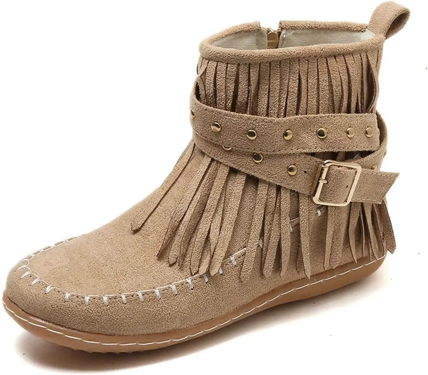 AMDBEL Fall Boots for Women 2024, Women's Ankle Boots Low Heel Side Zipper Tassel Flat Short Boots Casual Walking Booties