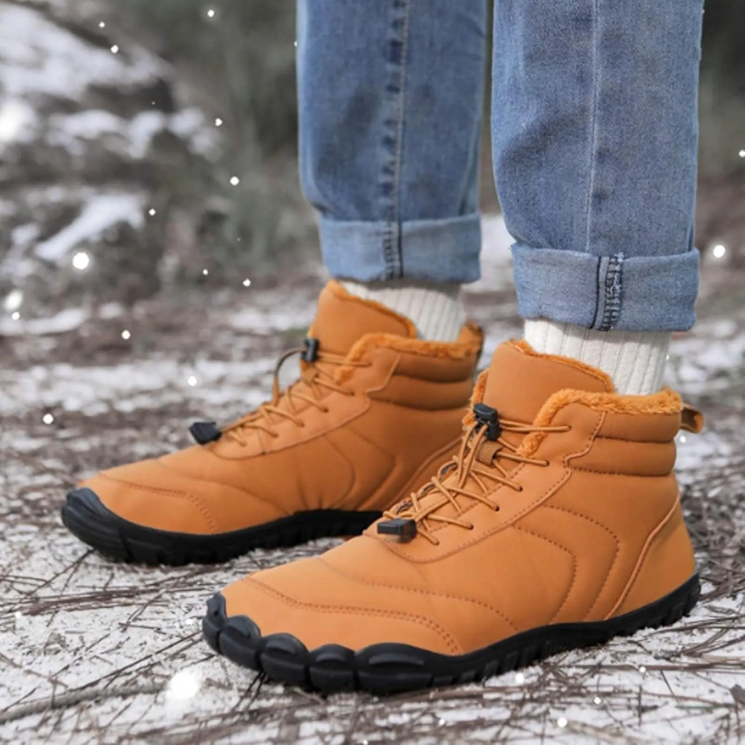AMDBEL SWinter Barefoot Shoes Women Men, Hiking Footwear Barefoot Snow Boots, Warm Non-Slip Waterproof Barefoot Shoes