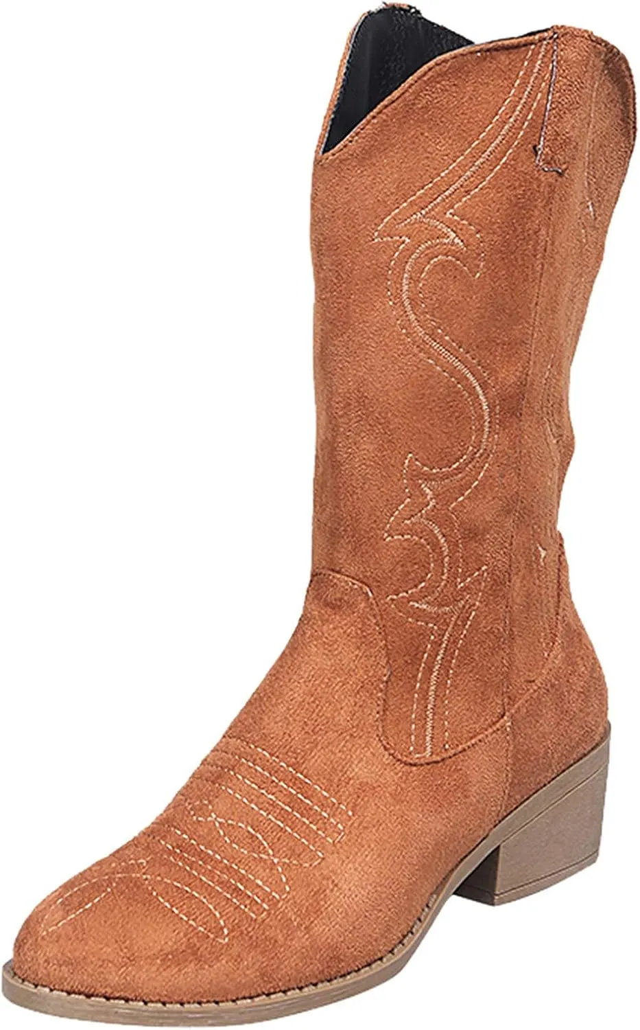 AMDBEL Wide Calf Boots for Women Square Low Heel Womens Fall Boots 2024 Winter Cowboy Boots Embroidered Booties Shoes