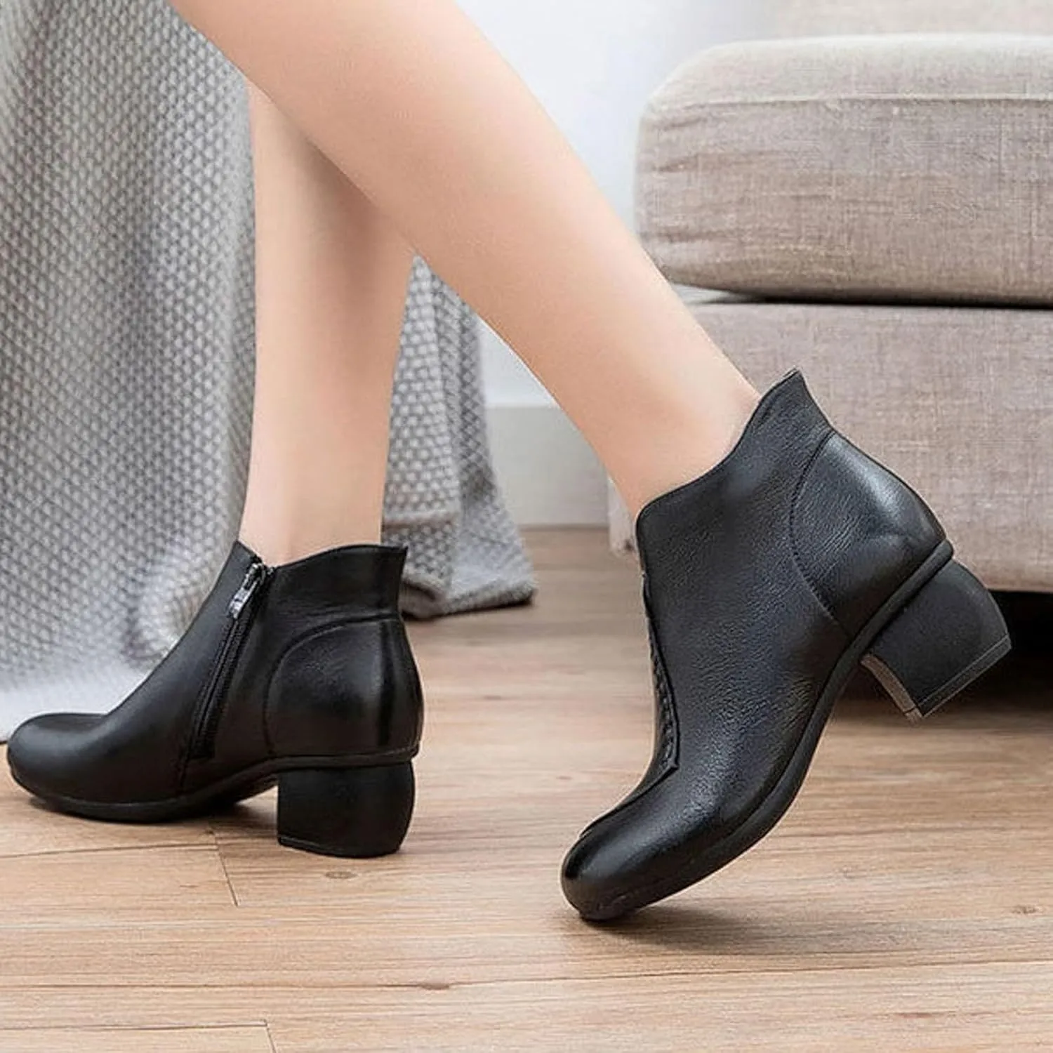 AMDBEL Winter Boots for Women 2024 Ankle Booties Thick Heel Short Boots Fashion Casual Boots Closed Toe Fall Winter Shoes