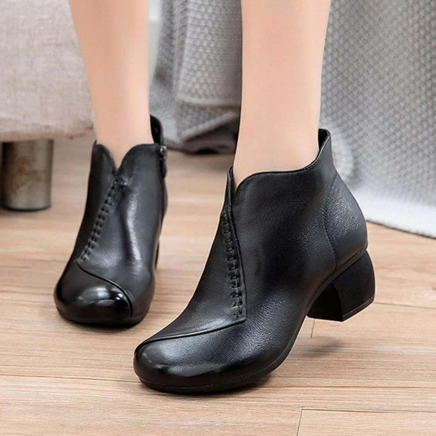 AMDBEL Winter Boots for Women 2024 Ankle Booties Thick Heel Short Boots Fashion Casual Boots Closed Toe Fall Winter Shoes