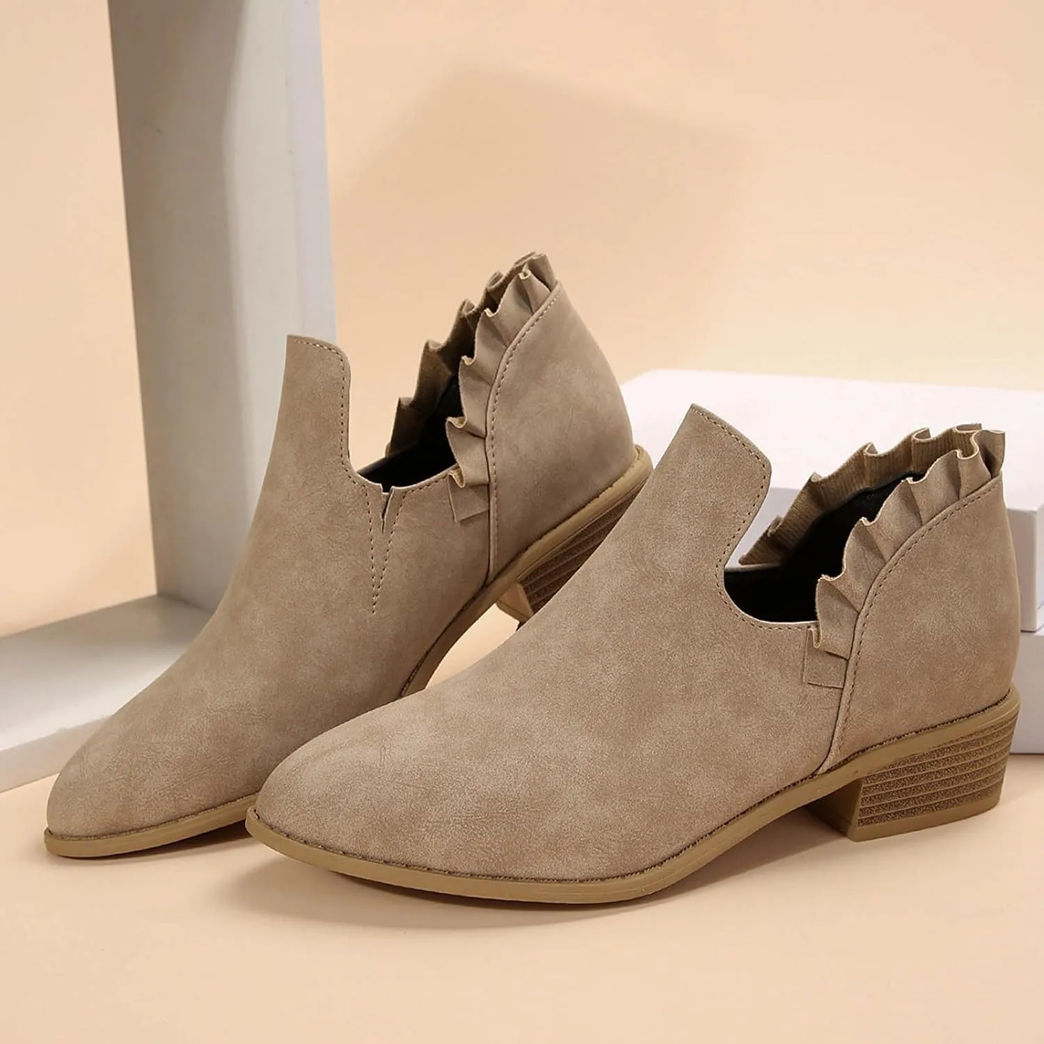 AMDBEL Womens Boots Ankle, Ankle Booties Low Heel Short Boots V Cut Chelsea Boots Pointd Toe Fall Winter Dressy Shoes