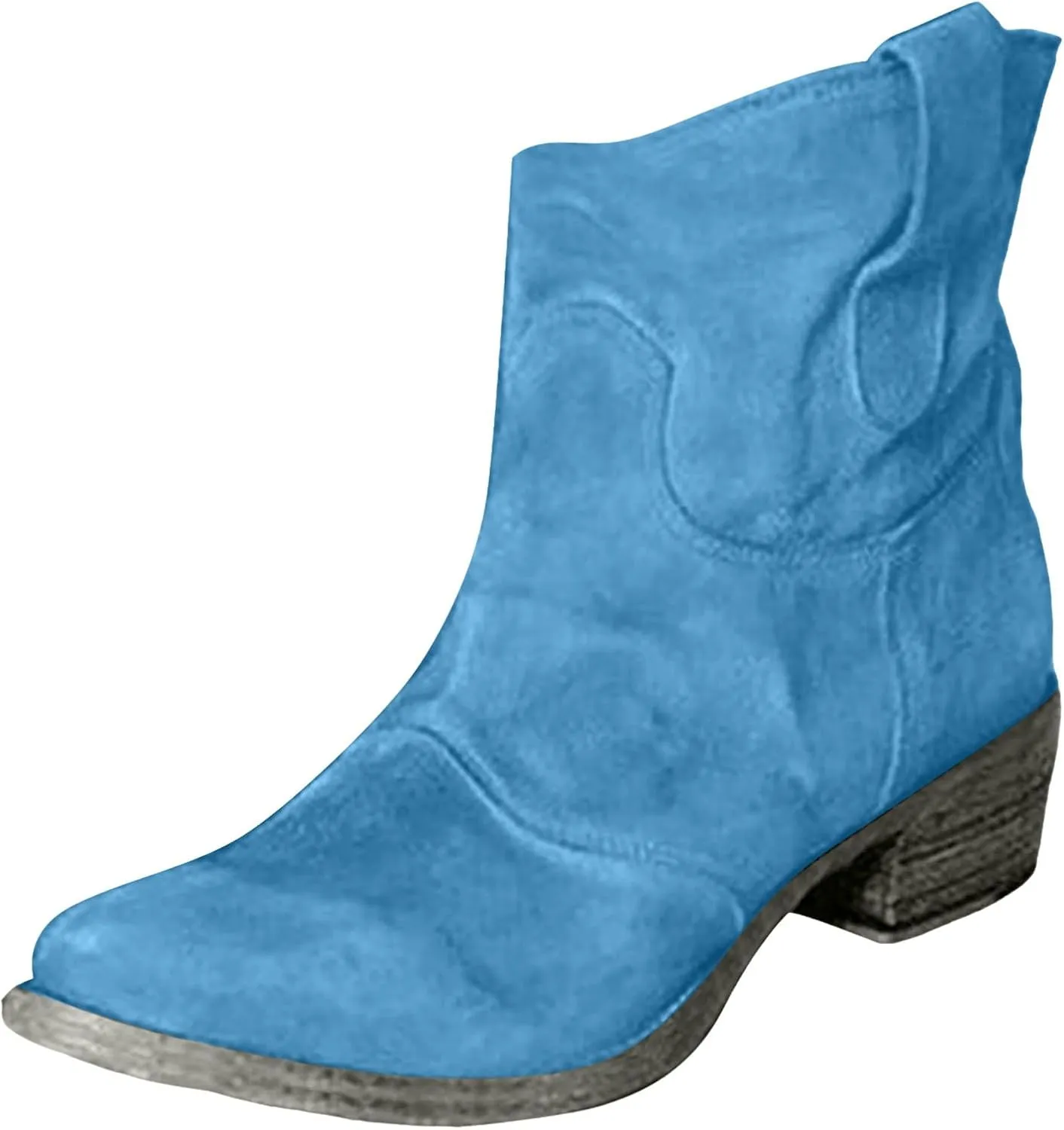 AMDBEL Womens Boots Ankle, Women's Ankle Boots Chunky Low Heel Suede Mid Calf Zipper Cowboy Boots Winter Booties