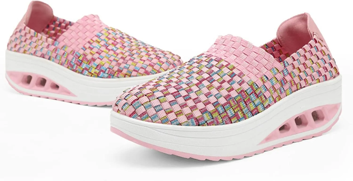 AngryMonkey Women Mesh Woven Breathable Slip On Orthopedic Walking Shoes,Arch Support Air Cushion Platform Sneakers Nursing Shoes Rocker Shoes