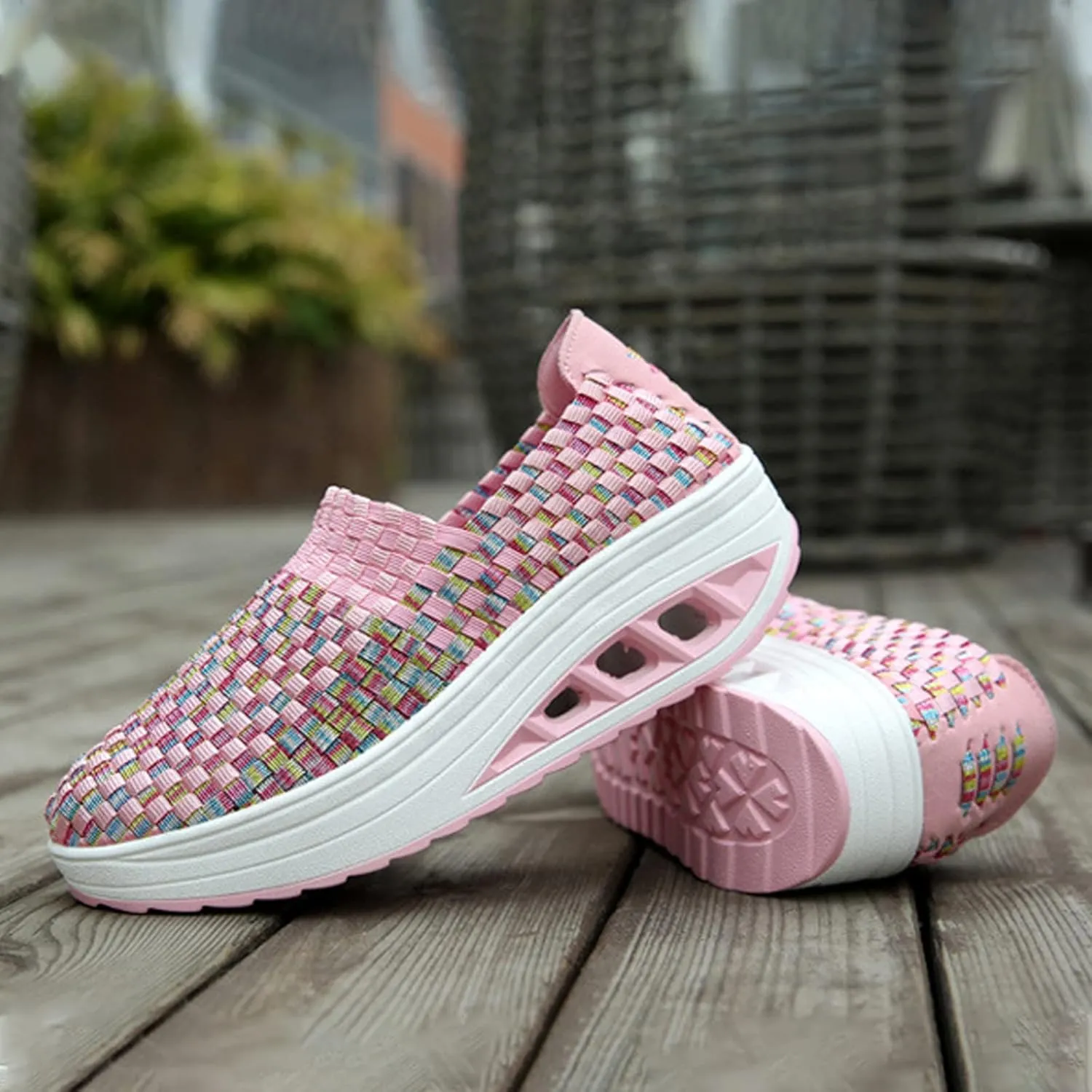 AngryMonkey Women Mesh Woven Breathable Slip On Orthopedic Walking Shoes,Arch Support Air Cushion Platform Sneakers Nursing Shoes Rocker Shoes