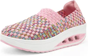 AngryMonkey Women Mesh Woven Breathable Slip On Orthopedic Walking Shoes,Arch Support Air Cushion Platform Sneakers Nursing Shoes Rocker Shoes