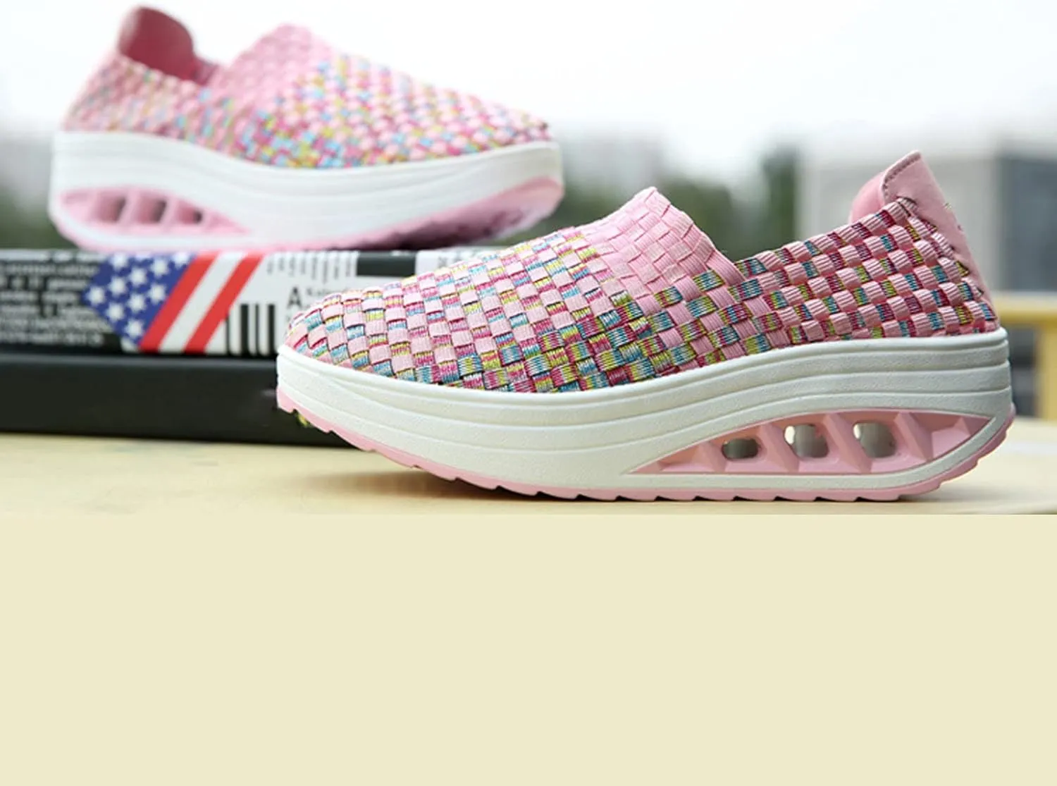 AngryMonkey Women Mesh Woven Breathable Slip On Orthopedic Walking Shoes,Arch Support Air Cushion Platform Sneakers Nursing Shoes Rocker Shoes