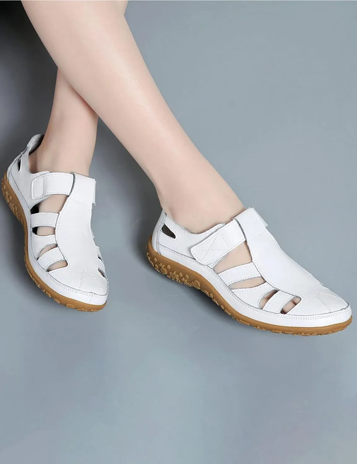 AngryMonkey Women's Casual Boho Gladiator Sandals,Summer Leather Comfort Softsole Closed Toe Ankle Strap Beach Shoes