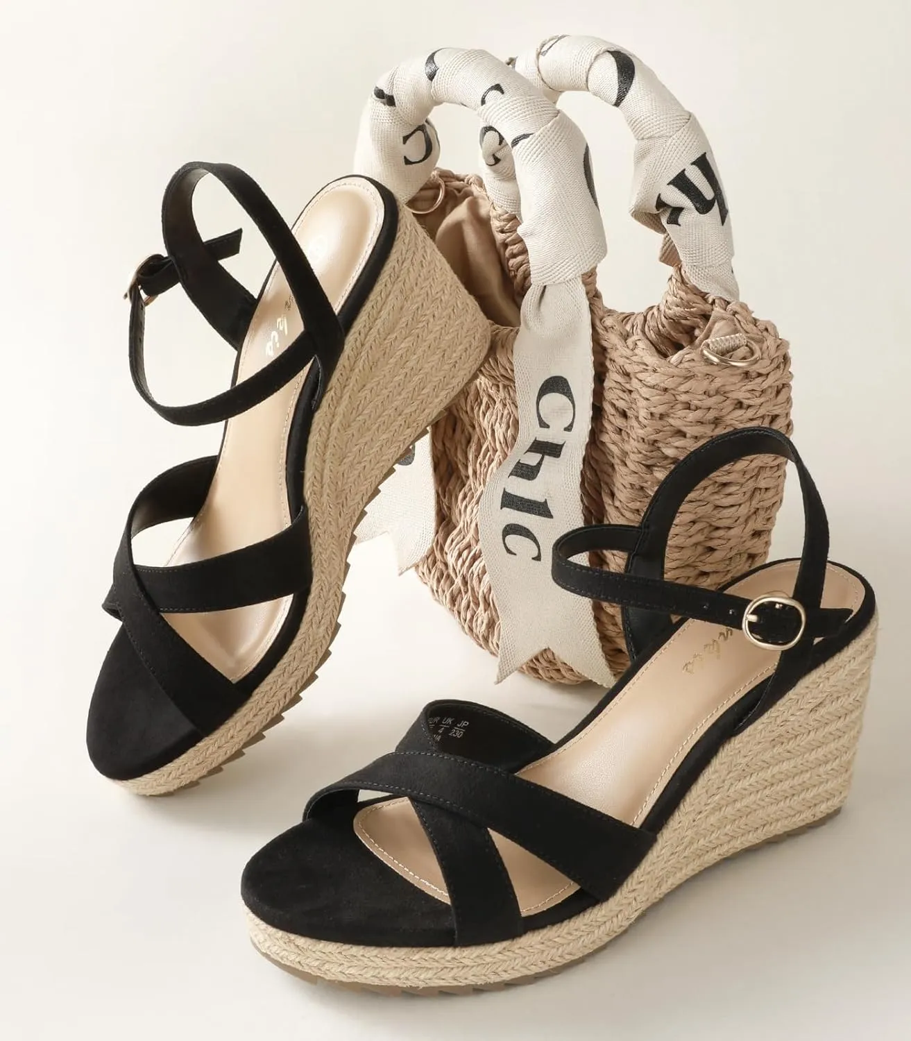 Ankis Wedge Sandals for Women, Espadrille Womens Wedge Sandals Comfortable Open Toe Cross Band Ankle Strap High Heel Wedges for Women Dressy Summer -3.4Inch
