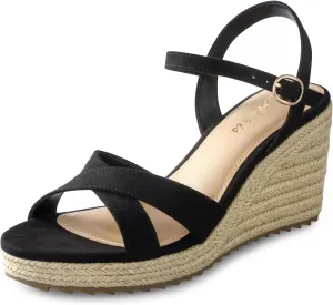 Ankis Wedge Sandals for Women, Espadrille Womens Wedge Sandals Comfortable Open Toe Cross Band Ankle Strap High Heel Wedges for Women Dressy Summer -3.4Inch