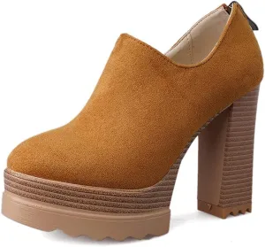 Ankle Booties Women's Suede Classic Back Zip Platform Chunky High Heel Round Toe Dress Pump Shoes
