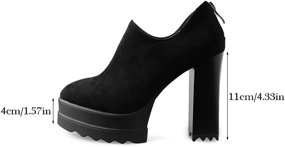Ankle Booties Women's Suede Classic Back Zip Platform Chunky High Heel Round Toe Dress Pump Shoes