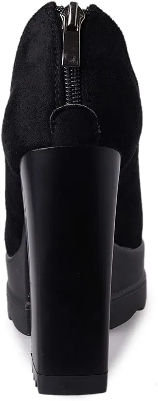 Ankle Booties Women's Suede Classic Back Zip Platform Chunky High Heel Round Toe Dress Pump Shoes
