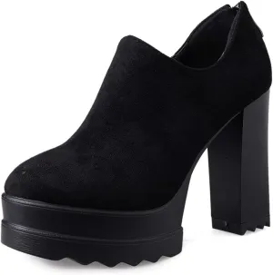 Ankle Booties Women's Suede Classic Back Zip Platform Chunky High Heel Round Toe Dress Pump Shoes
