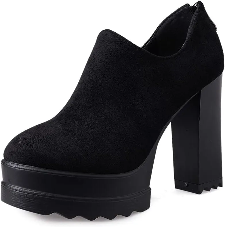Ankle Booties Women's Suede Classic Back Zip Platform Chunky High Heel Round Toe Dress Pump Shoes