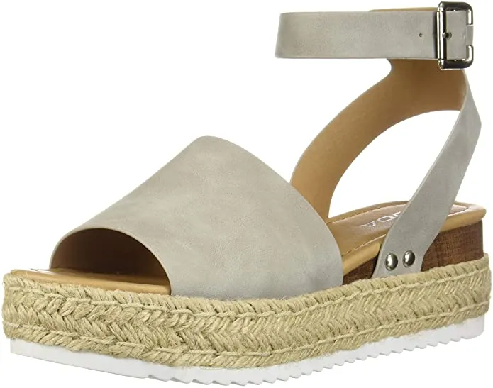 Ankle Sandals Open Nubuck) US, Toe Strap Gray Soda Studded (7 Espadrilles Fast response Heavy-duty M Topic Flatform Wedge Gray