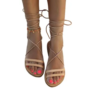 Ankle tie Greek Leather Sandals, Tie up Handmade shoes for women, Gladiator Sandals, Lace up Summer flats, summer wedding shoes, ankle wrap (US10)