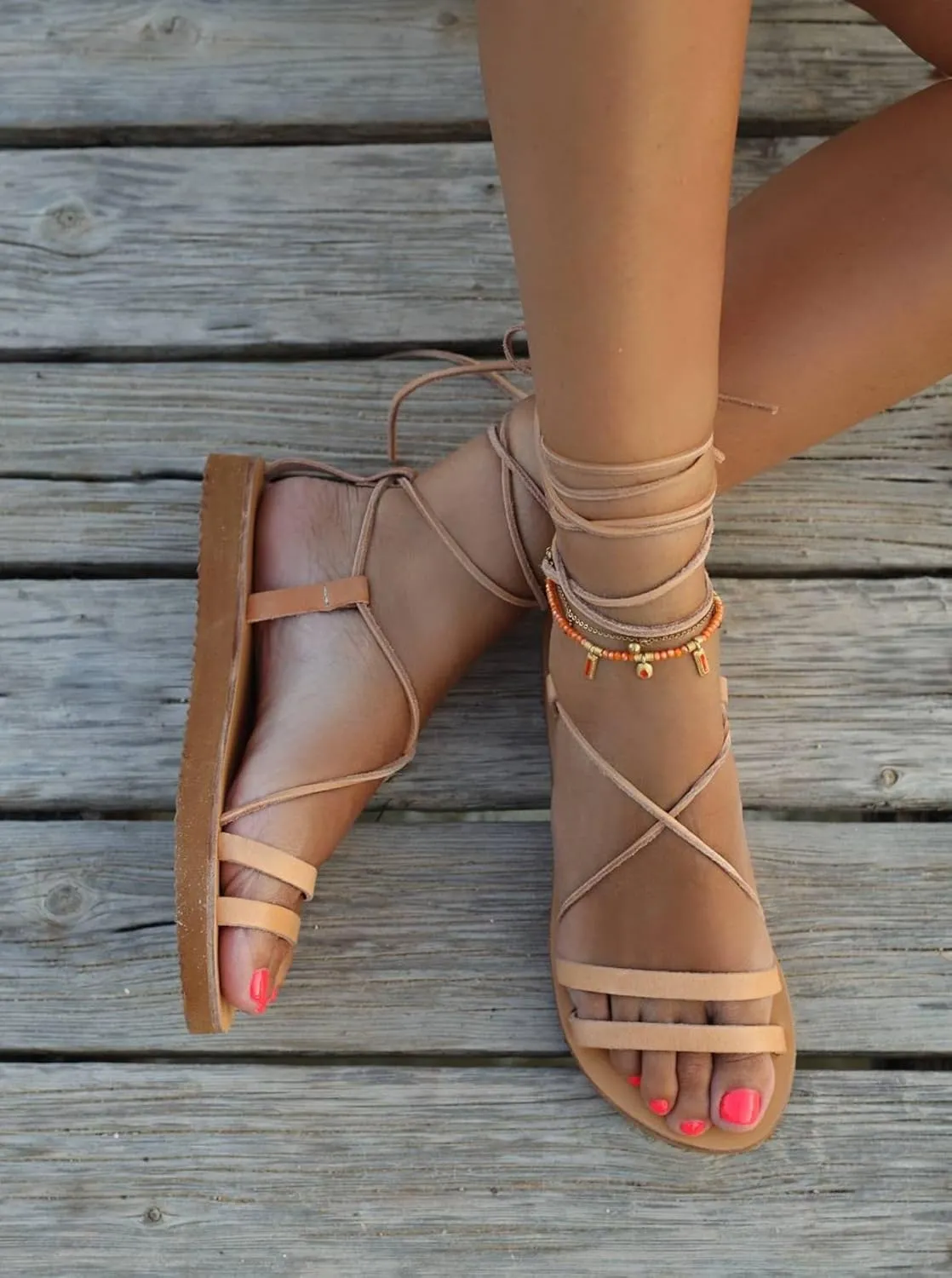 Ankle tie Greek Leather Sandals, Tie up Handmade shoes for women, Gladiator Sandals, Lace up Summer flats, summer wedding shoes, ankle wrap (US10)