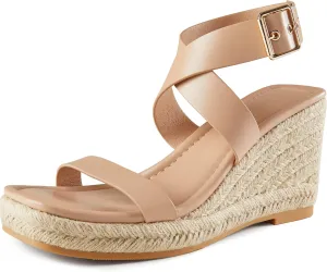 Arromic Women's Wedge Sandals Espadrille Strappy Platform Wedge Heels Sandals Casual Summer Beach Sandals Wedges Shoes for Women