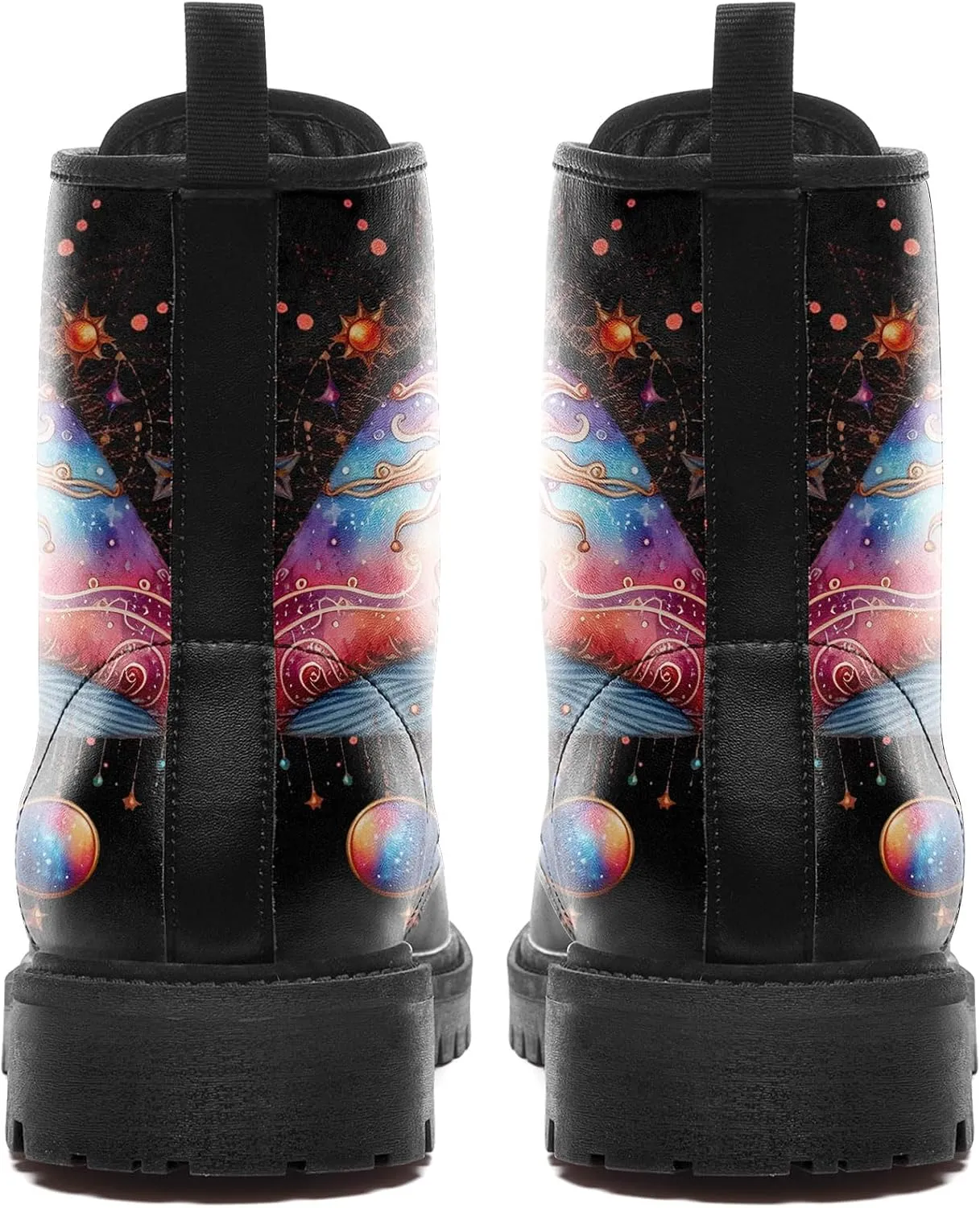 Artistic Mushroom Mid-Top Combat Boots Men's Women's Floral Lace-Up Ankle Shoes for Hiking,Street Wear,Casual Walking