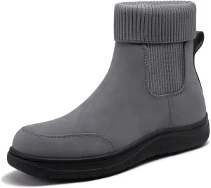 Athlefit Women's Chelsea Ankle Boots Comfortable Winter Short Leather Boots Fashion Slip On Elastic Sock Booties Wide Width