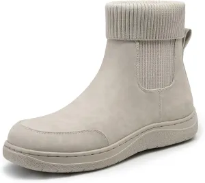 Athlefit Women's Chelsea Ankle Boots Comfortable Winter Short Leather Boots Fashion Slip On Elastic Sock Booties Wide Width