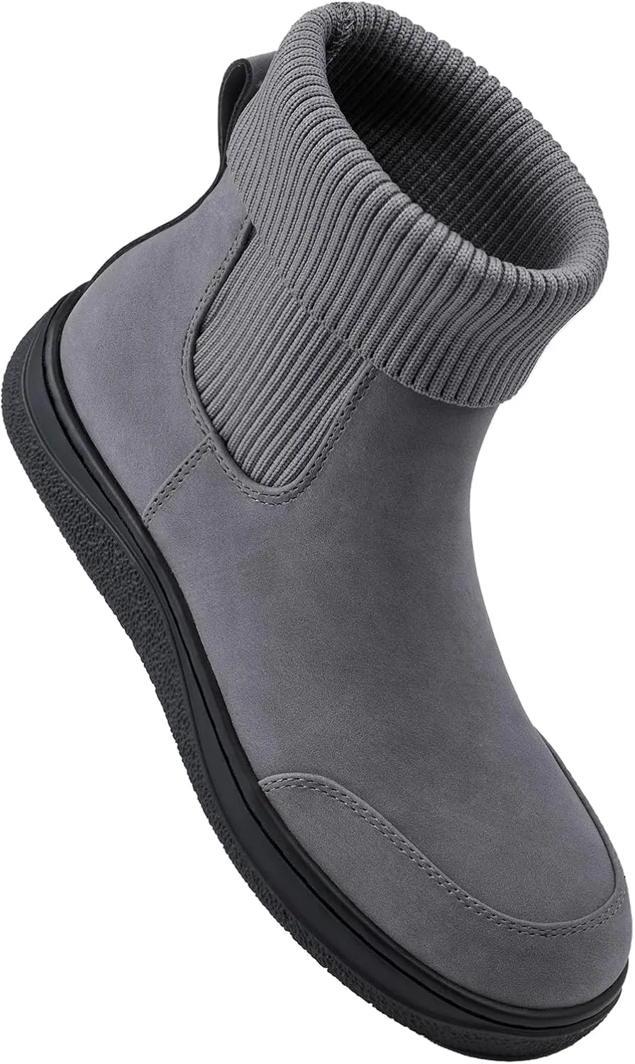 Athlefit Women's Chelsea Ankle Boots Comfortable Winter Short Leather Boots Fashion Slip On Elastic Sock Booties Wide Width